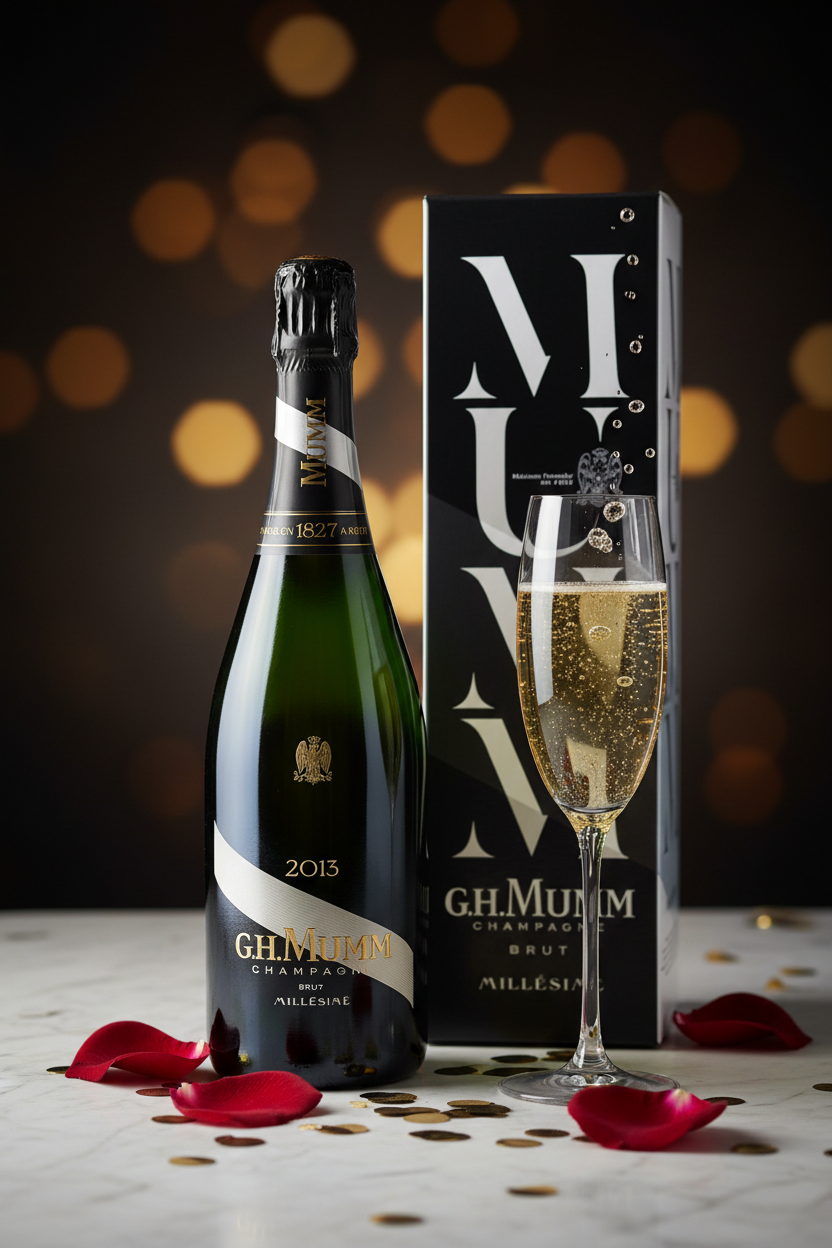 G.H. Mumm Brut Millésime 2013 con fondo elegante