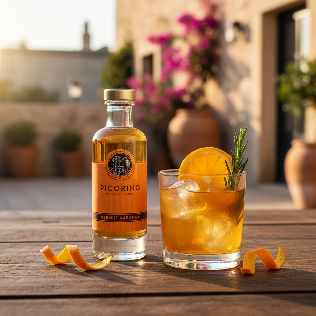 Mini Vermut Naranja Gin Fusion con copa y naranja