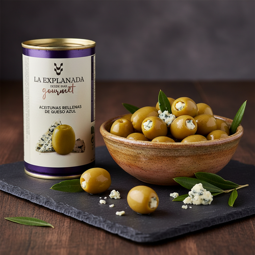 Aceitunas Rellenas de Queso Azul con cuenco